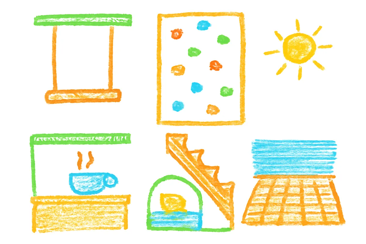 ブランコ・ボルダリング・カフェ風キッチン・ヌック・ウッドデッキのイメージ