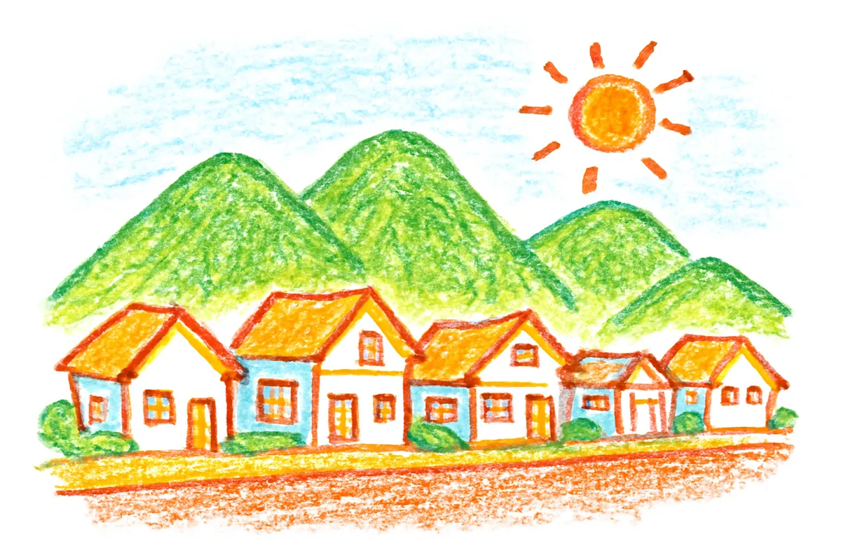 岐阜の街並みと注文住宅のイメージイラスト