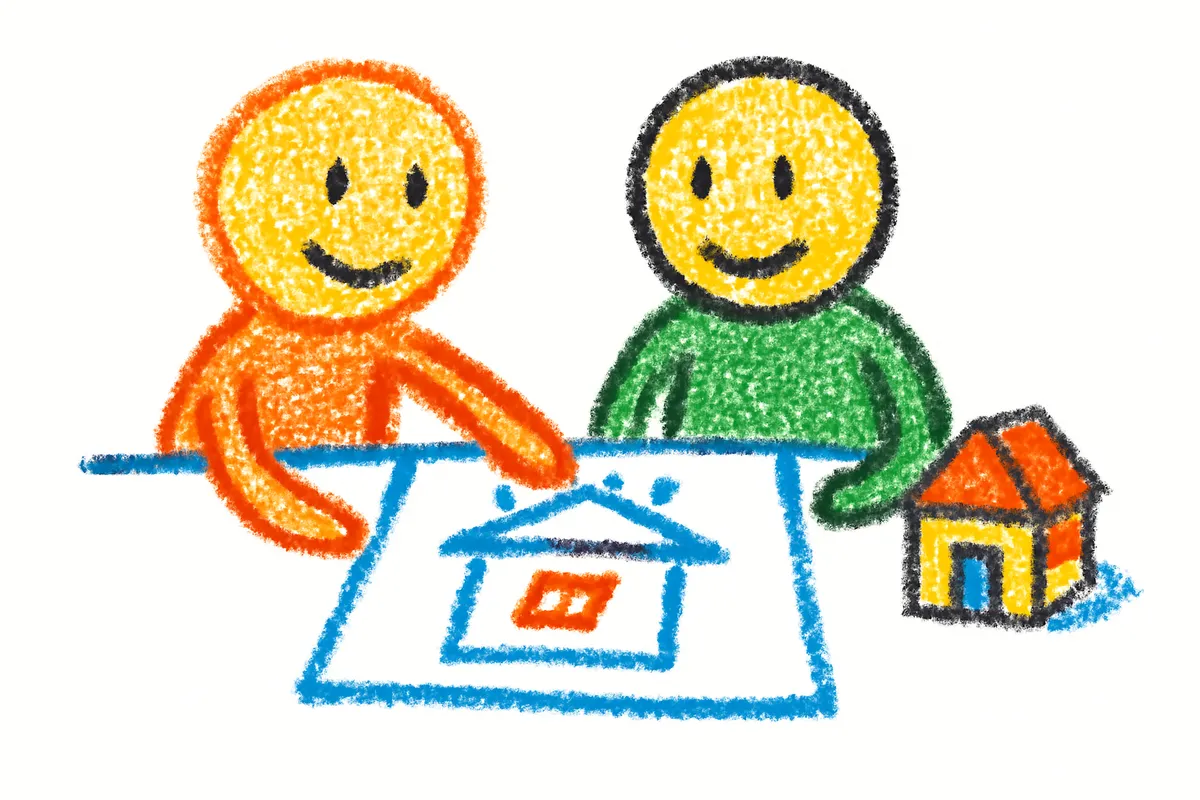 工務店での打ち合わせ風景のイラスト