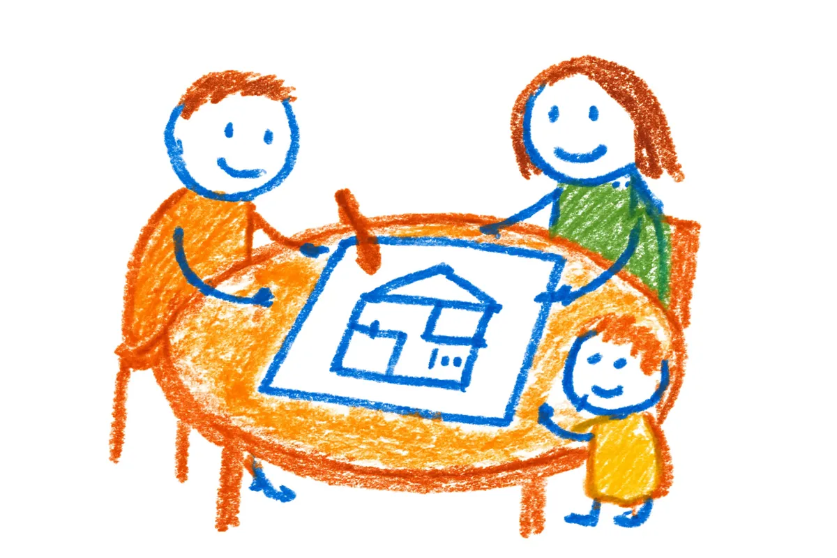 家族で間取りを相談しているイメージイラスト