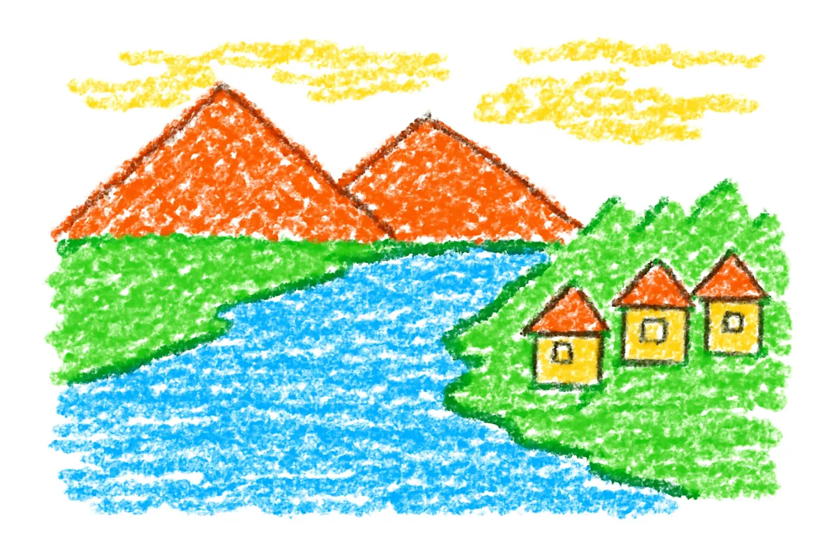 木曽川と一宮市周辺の街並みのイラスト