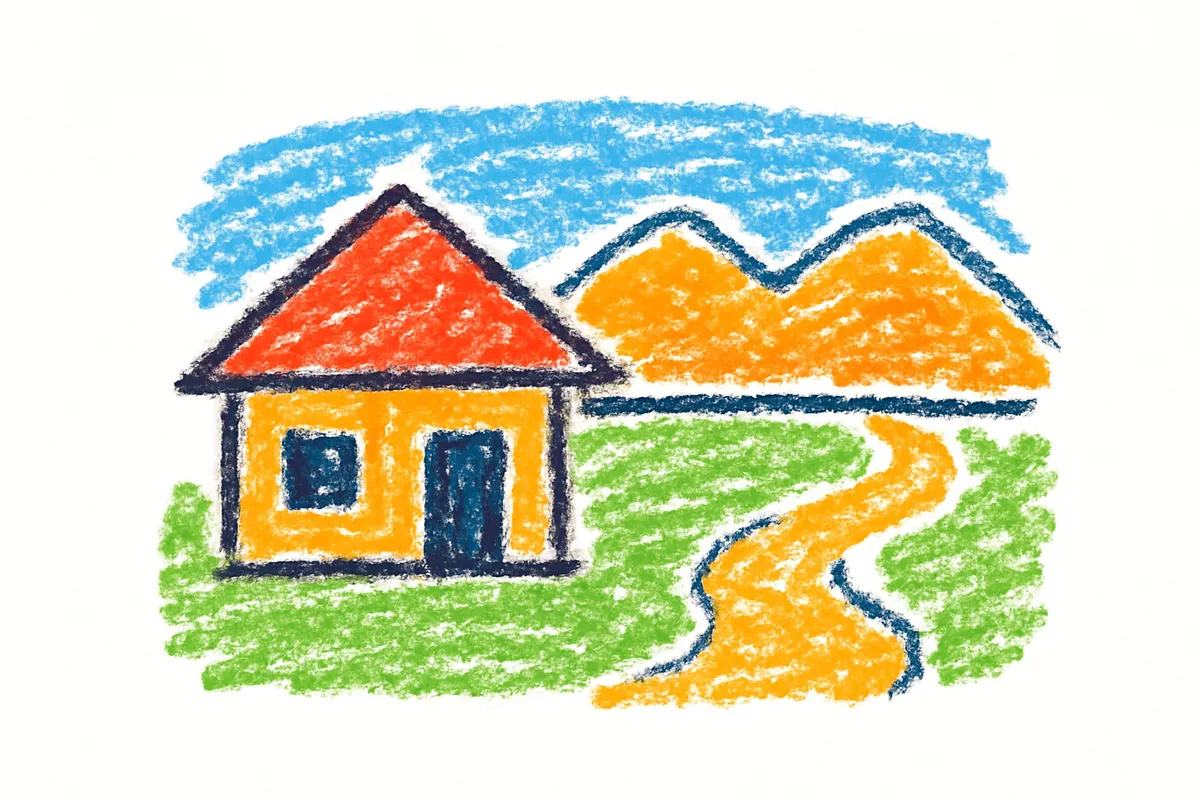 余裕のある庭付きの家と道のイラスト