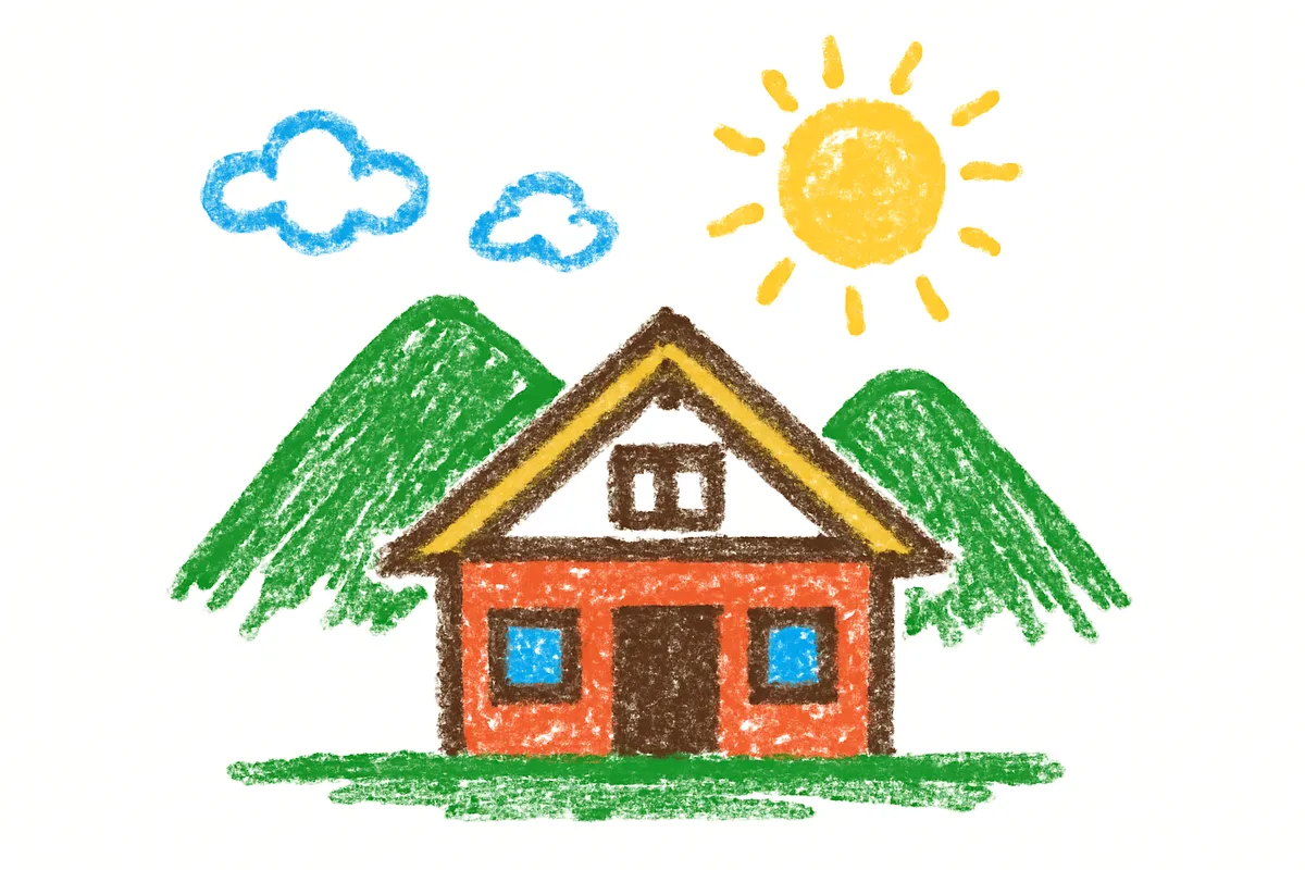 岐阜の気候をイメージした山と家のイラスト